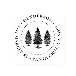 Pine Trees | Familienname Runde Rücksendeadresse Gummistempel