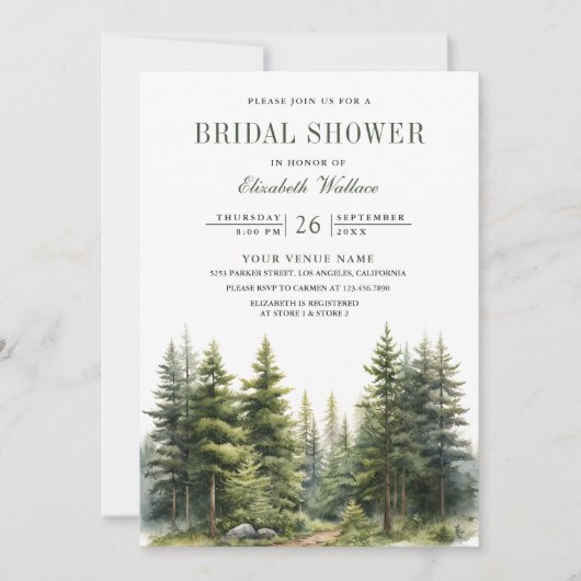 Pine Trees Forest Foto QR Code Brautparty Einladung (Vorderseite)