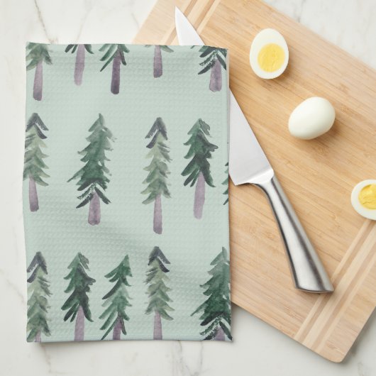 Pine Trees Forest Pattern Aquarell Grün Geschirrtuch (Viertel Falte)