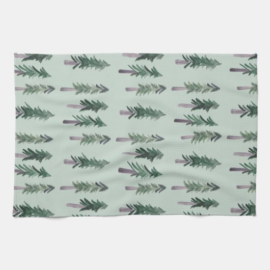 Pine Trees Forest Pattern Aquarell Grün Geschirrtuch (Horizontal)