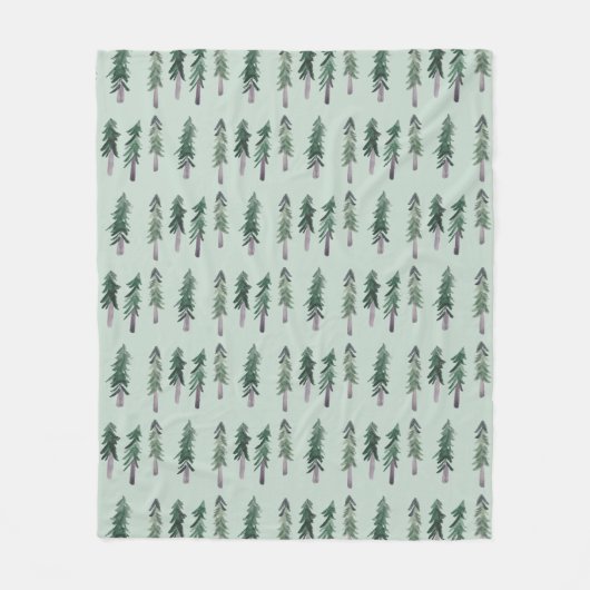 Pine Trees Forest Pattern Wasserfarbe Fleecedecke (Vorderseite)
