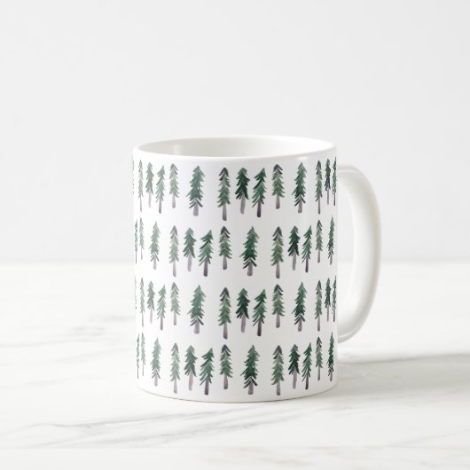Pine Trees Forest Wasserfarbenbaumen Kaffeetasse (VorderseiteRechts)