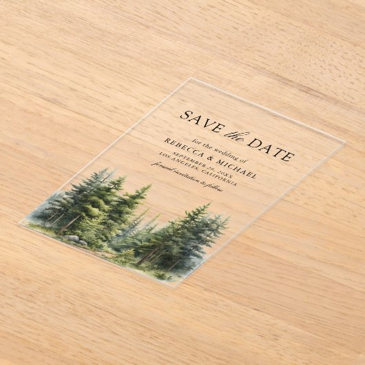 Pine Trees Forest Wedding Save the Date Acryleinladungen (Ablage )