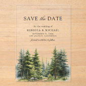 Pine Trees Forest Wedding Save the Date Acryleinladungen (Vorderseite)