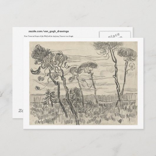 Pine Trees Front of Wall Asylum, Vincent van Gogh Postkarte (Vorne/Hinten)