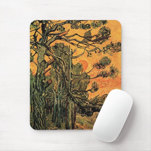 Pine Trees gegen einen roten Himmel mit Einstellun Mousepad (Mit Mouse)