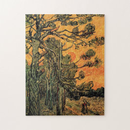 Pine Trees gegen einen roten Himmel mit Einstellun Puzzle
