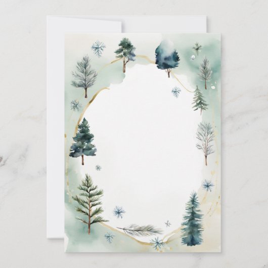 Pine Trees Gold Winter Gender Reveal Baby Shower Einladung (Rückseite)