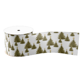 Pine Trees Green White Botanical Holiday Ripsband