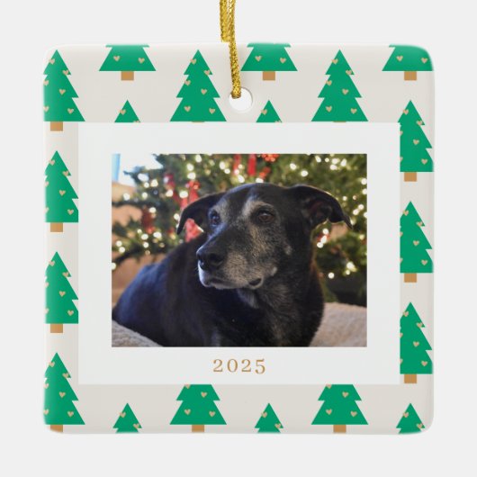 Pine Trees Holiday Photo Keramikornament (Vorderseite)