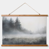 Pine Trees Meadow Low Lying Fog Wandteppich Mit Holzrahmen (Vorne)