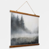Pine Trees Meadow Low Lying Fog Wandteppich Mit Holzrahmen (Gewinkelt)