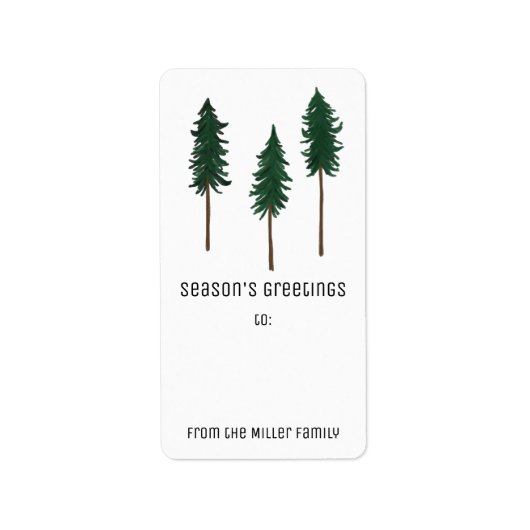 Pine Trees Minimalist CUSTOM Holiday TO FROM Gift Adressaufkleber (Vorne)