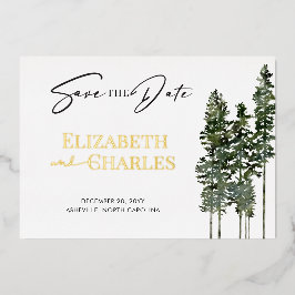 Pine Trees Minimalistisch Elegante Save the Date Folieneinladung