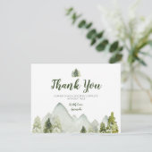 Pine Trees Mountain Adventure Baby Dusche Dankeskarte (Stehend Vorderseite)