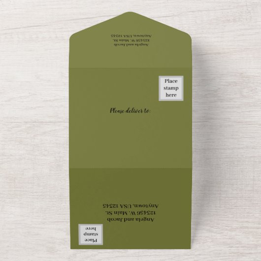 Pine Trees Olive Green Herbsthochzeit All In One Einladung (Außenbereich)