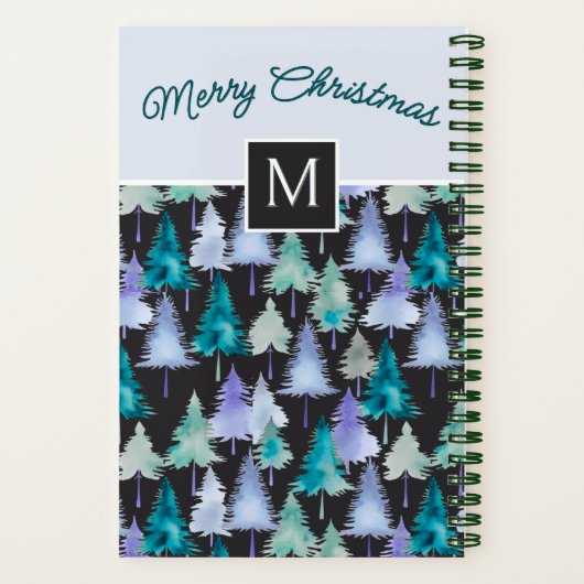 Pine Trees Pattern Festival Blue & Green Weihnacht Notizblock (Rückseite)
