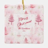 Pine Trees Pink Aquarell Weihnachten Keramikornament (Vorderseite)