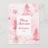 Pine Trees Pink Christmas Postcard Feiertagspostkarte (Vorderseite)