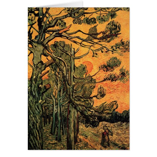 Pine Trees Red Sky Setting Sun by Vincent van Gogh (Vorne)