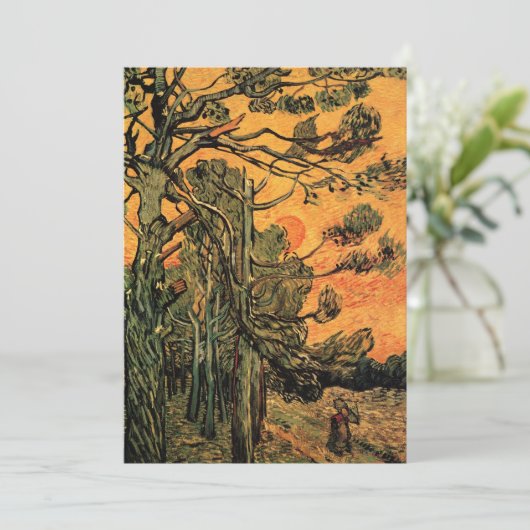 Pine Trees Red Sky Setting Sun by Vincent van Gogh (Stehend Vorderseite)