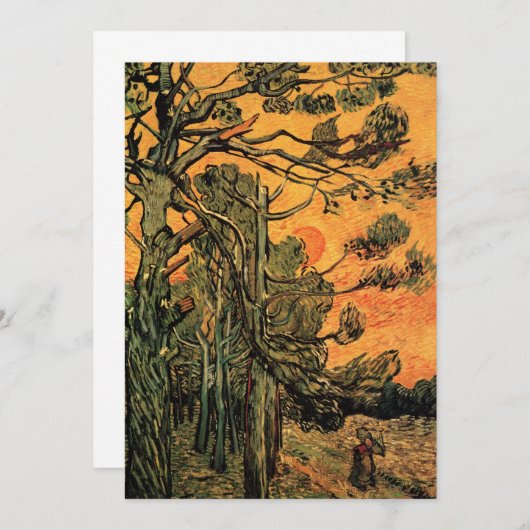 Pine Trees Red Sky Setting Sun by Vincent van Gogh (Vorne/Hinten)