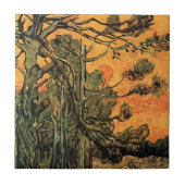 Pine Trees Red Sky Setting Sun by Vincent van Gogh Fliese (Vorderseite)