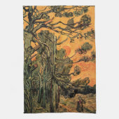 Pine Trees Red Sky Setting Sun by Vincent van Gogh Geschirrtuch (Vertikal)