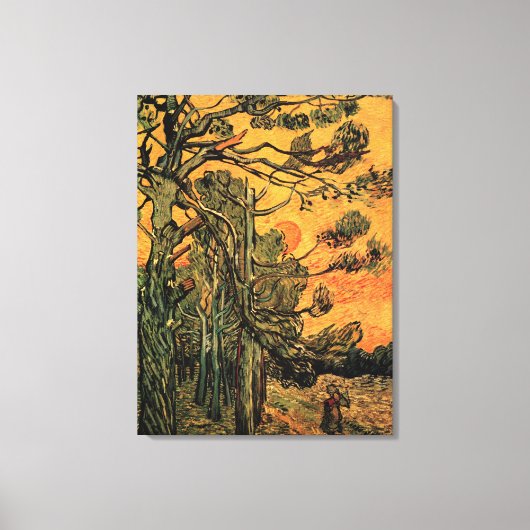 Pine Trees Red Sky Setting Sun by Vincent van Gogh Leinwanddruck (Vorderseite)