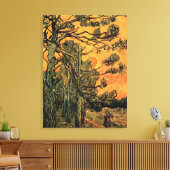 Pine Trees Red Sky Setting Sun by Vincent van Gogh Leinwanddruck (Insitu (Wohnzimmer))