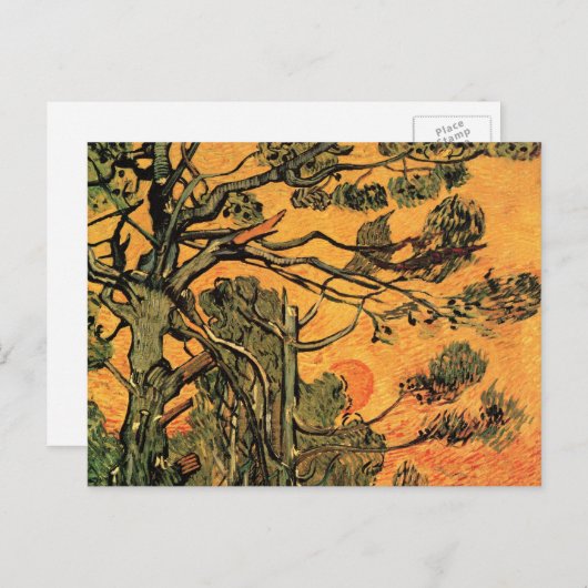 Pine Trees Red Sky Setting Sun by Vincent van Gogh Postkarte (Vorne/Hinten)