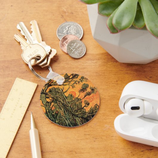 Pine Trees Red Sky Setting Sun by Vincent van Gogh Schlüsselanhänger (Schreibtisch)