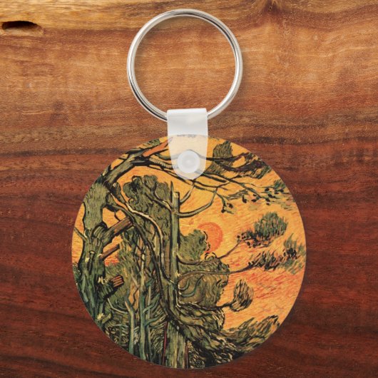 Pine Trees Red Sky Setting Sun by Vincent van Gogh Schlüsselanhänger (Vorderseite)