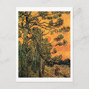 Pine Trees Red Sky Sunset Van Gogh Fine Art Postkarte