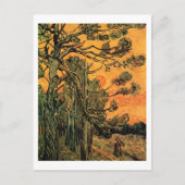 Pine Trees Red Sky Sunset Van Gogh Fine Art Postkarte (Vorderseite)