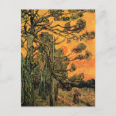 Pine Trees Red Sky Sunset Van Gogh Fine Art Postkarte (Vorderseite)