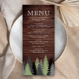 Pine Trees Rustic Wood Winter Wedding Menükarte