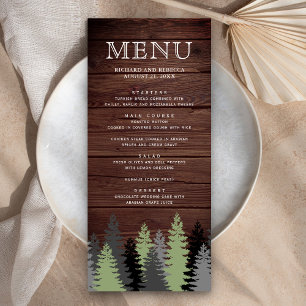 Pine Trees Rustic Wood Winter Wedding Menükarte