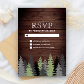 Pine Trees Rustic Wood Winter Wedding RSVP Karte