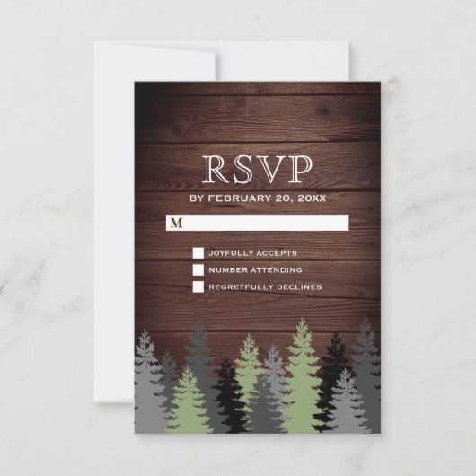 Pine Trees Rustic Wood Winter Wedding RSVP Karte (Vorderseite)