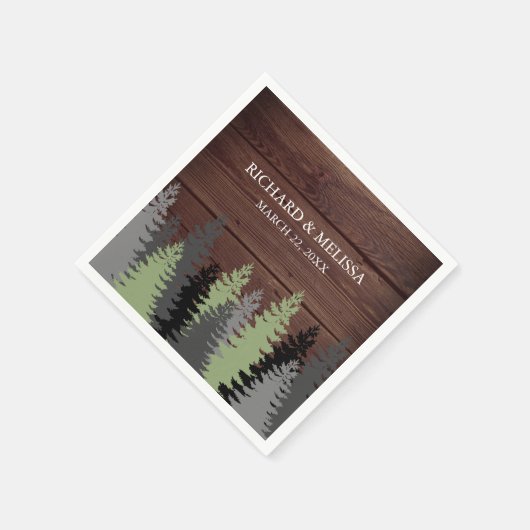 Pine Trees Rustic Wood Winter Wedding Serviette (Ecke)