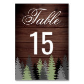 Pine Trees Rustic Wood Winter Wedding Tischnummer (Rückseite)