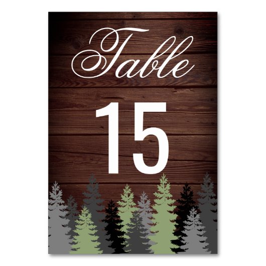 Pine Trees Rustic Wood Winter Wedding Tischnummer (Rückseite)