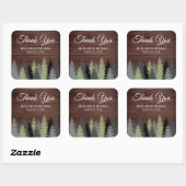 Pine Trees Rustic Wood Winter Wedding Vielen Dank Quadratischer Aufkleber (Blatt)