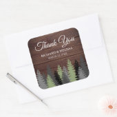 Pine Trees Rustic Wood Winter Wedding Vielen Dank Quadratischer Aufkleber (Umschlag)