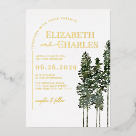 Pine Trees Rustikale Minimalistische Hochzeit Folieneinladung