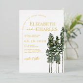 Pine Trees Rustikale Minimalistische Hochzeit Folieneinladung (Stehend vorne)