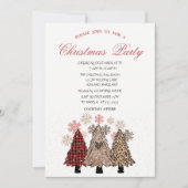 Pine Trees Snow Red Kariertes Weihnachtsfest Party Einladung (Vorderseite)