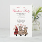 Pine Trees Snow Red Kariertes Weihnachtsfest Party Einladung (Stehend Vorderseite)