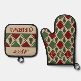 Pine Trees und Harlequin Ofenhandschuh & Topflappen-Set